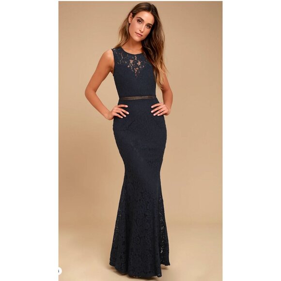 NWT Lulus Music of the Heart Navy Bruce Lace Maxi Dress, Medium - Picture 1 of 16